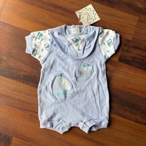 Small Steps Vintage Baby Boy Blue Nautical Sailboat Bear‎ Romper 3-6 Months NWT